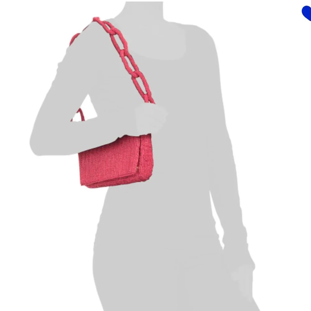 MADE IN INDIA Raspberry Sparkle Beaded Chain Strap Shoulder Bag
